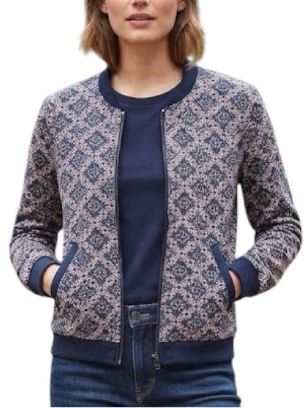 ONLY Reversible Smoke Bomber Jacket Navy Floral Print Size Small Ethereal